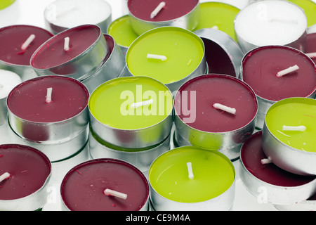 Pila di tè assortiti candele luci Foto Stock