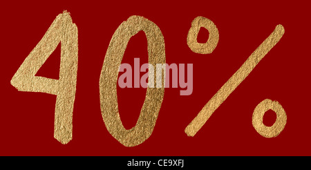 Il quaranta percento di sconto shiny cifre. 40 e simbolo % su rosso Foto Stock