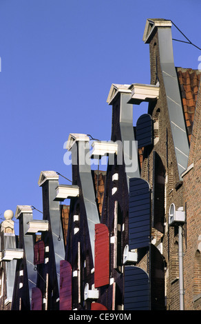 I ganci e le travi vengono utilizzati per il sollevamento di mobili di vecchi edifici olandese. Amsterdam, Olanda. Foto Stock