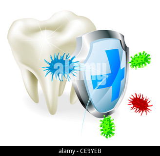 Un dente essendo protetto da decadimento o batteri da una protezione Foto Stock