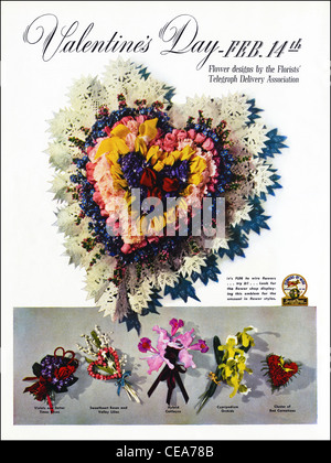 Originale pagina piena inserzione 1938 circa in American ladies fashion magazine pubblicità IL GIORNO DI SAN VALENTINO fiori Foto Stock