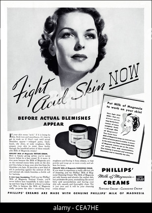 Annuncio originale 1938 circa in American ladies fashion magazine pubblicità PHILLIPS crema per la pelle cosmetici Foto Stock