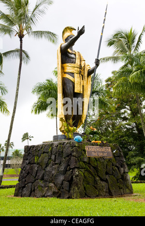 Statua del Grande Hawaiian Re Kamehameha, Hilo, Big Island delle Hawaii, Foto Stock