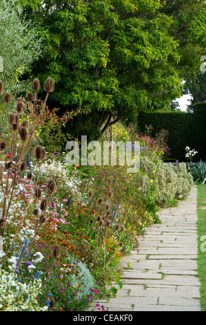 Una colorata fioritura confine in un paese giardino. Foto Stock