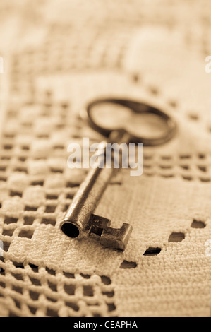 Il tasto giacente sulla tovaglia Foto Stock