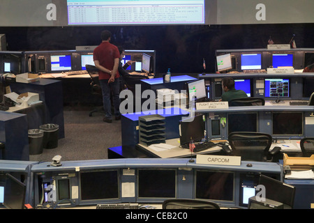 Mission Control Center, al Centro Spaziale Johnson, Texas. Foto Stock