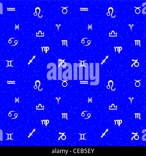 Continua sullo sfondo blu con i segni dello zodiaco nel cielo. Foto Stock