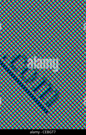 Primo piano di un TFT a schermo del computer che mostra il 3-additive colour schema di sintesi utilizzato, con un punto di colore per pixel Foto Stock