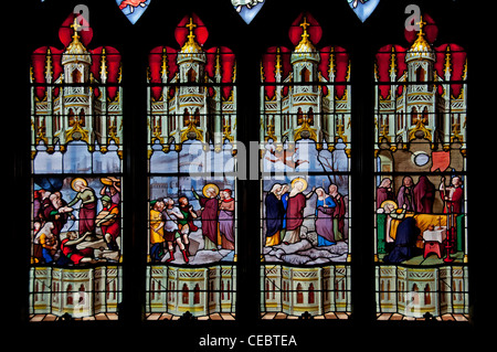 Vetrata di Saint Etienne du Mont è una chiesa in Parigi Francia Foto Stock