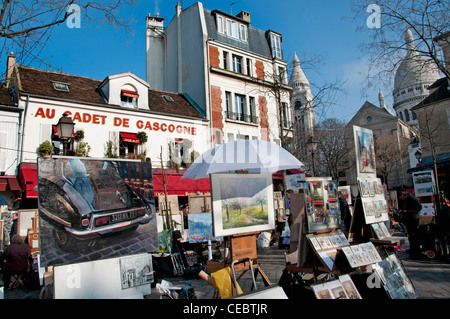 Place du Tertre a Montmartre Sacré Coeur Parigi pittore pittura Foto Stock