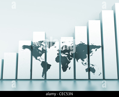Grafico di business con la mappa del mondo Foto Stock