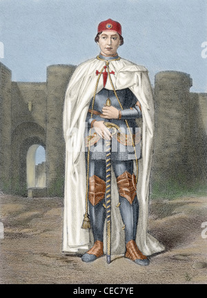 Alvaro de Luna (tra 1388 e 1390-1453). Politico spagnolo, favorito del re Giovanni II di Castiglia. Incisione colorata. Foto Stock