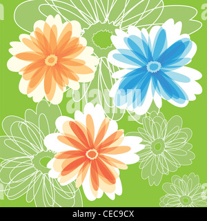 Abstract fiori sul colore verde illustrazione dello sfondo. Foto Stock