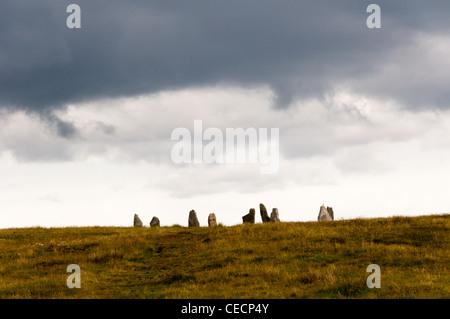 Callanish III cerchio di pietra sull'isola di Lewis nelle Ebridi Esterne, Scozia Foto Stock