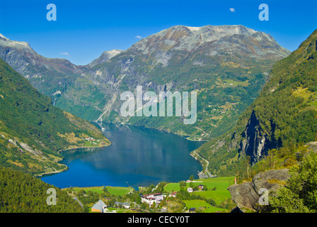 Geirangerfjord Norway view Geiranger Valley and Geirangerfjorden More og Romsdal Norway EU Europe Foto Stock