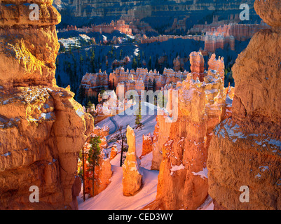 Neve su Hoodoos. Parco Nazionale di Bryce Canyon, Utah Foto Stock