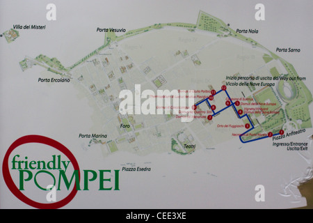 Mappa della città di Pompei è un parzialmente sepolti città romana-città vicino a Napoli moderno Foto Stock