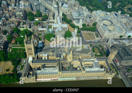 Vista aerea del parlamento britannico con la House of Lords, Palazzo di Westminster e il Big Ben Tower, London City Foto Stock