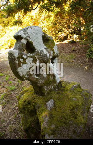 Granito croce celtica, nei boschi di country house in cornwall, Regno Unito Foto Stock