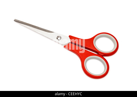 Un paio di forbici su sfondo bianco Foto Stock