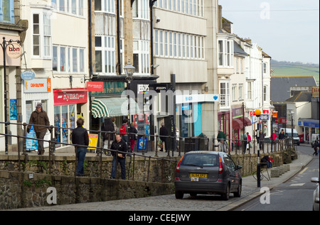 Ebreo di mercato negozi di strada in Penzance, Cornwall Regno Unito. Foto Stock