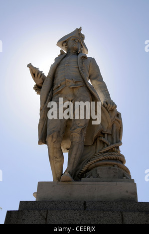 Statua di esploratore, capitano James Cook in Queen Victoria Square, Christchurch, Nuova Zelanda Foto Stock