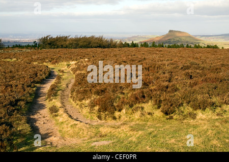 Roseberry Topping visto da Cleveland Way, Eassy Moor, North Yorkshire, Inghilterra, Regno Unito Foto Stock