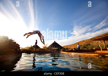 Lodge centrale piscina, Tswalu Kalahari Reserve, la famiglia Oppenheimer-riserva di proprietà nei pressi della piccola città di Vanzylsrus. Foto Stock
