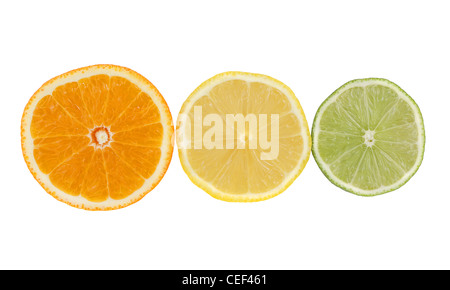 Arancio, limone e lime isolato su sfondo bianco Foto Stock