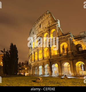 Colosseo di Roma illuminata di notte Foto Stock