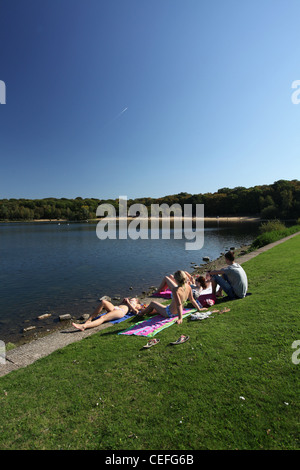 Una vista di Ruislip Lido, Middlesex su un giorno di estate Foto Stock