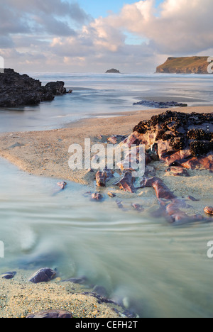 Cornish crepuscolo seascape, North Cornwall. Foto Stock