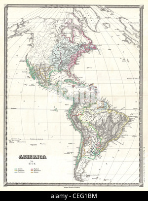 1855 Spruner mappa delle Americhe fino al 1776 Foto Stock