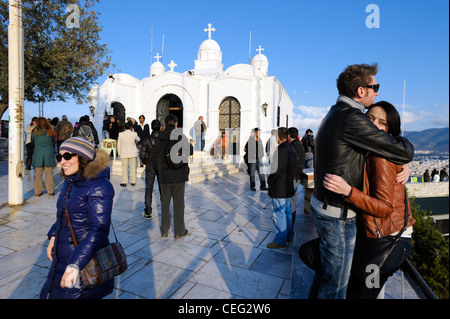 La Cappella di San Giorgio. sul Monte Lycabettus, Atene, Grecia, Europa Foto Stock