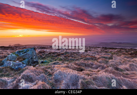 Vista da Rippon Tor verso Halshanger comune, Parco Nazionale di Dartmoor, Ilsington, Devon, Inghilterra, Regno Unito, Europa Foto Stock