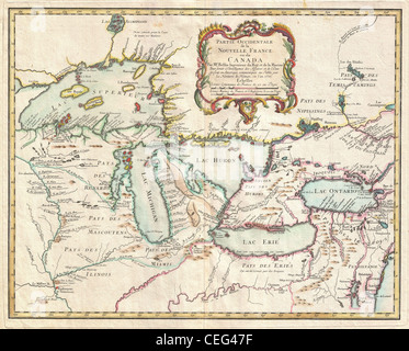 1755 Bellin Mappa della regione dei Grandi Laghi Foto Stock