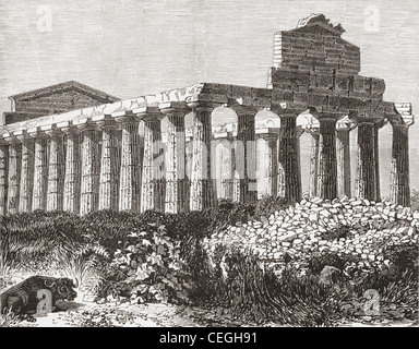 Tempio di Paestum, Italia nel tardo XIX secolo secolo. Da Italiano Foto di p. Samuel Manning, pubblicato c.1890. Foto Stock