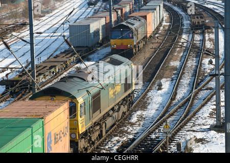 I treni merci, Ipswich cantiere di marshalling, Suffolk, Regno Unito. Foto Stock