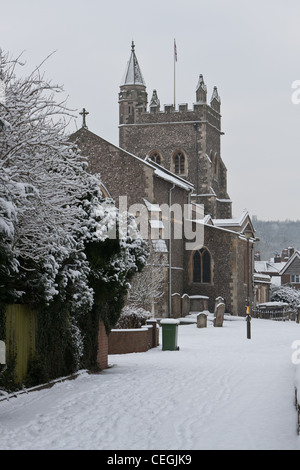 Chiesa di Santa Maria, Amersham nella neve Foto Stock