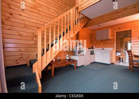 Lodge Interno dell appartamento. Fox Glacier Lodge, Fox Glacier, Costa Ovest, South Island, in Nuova Zelanda. Foto Stock