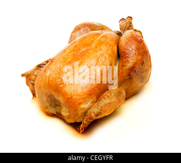 Pollo arrosto su sfondo bianco Foto Stock