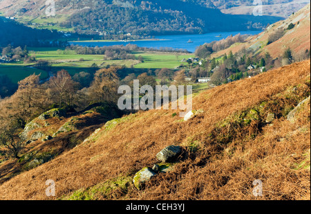 Patterdale e Glendding e testa a Ullswater, guardando verso il basso dalla su angolo Tarn Fells, Gennaio, area Patterdale, Lake District Nati Foto Stock