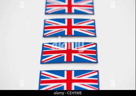 Union Jack flag patch ricamato pattern su sfondo bianco Foto Stock