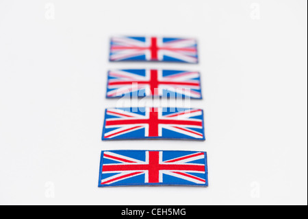 Union Jack flag patch ricamato pattern su sfondo bianco Foto Stock