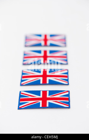 Union Jack flag patch ricamato pattern su sfondo bianco Foto Stock