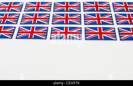 Union Jack flag patch ricamato pattern su sfondo bianco Foto Stock