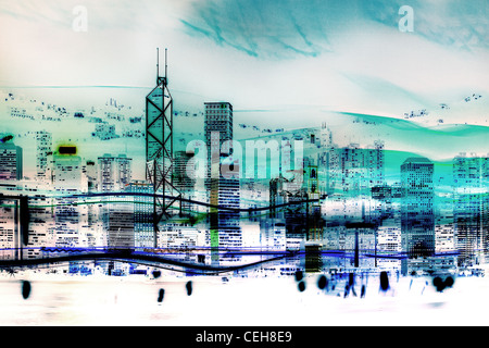 Paesaggio fotografia a colori del quartiere degli affari di Hong Kong, Hong Kong Harbour ,Cina,l'Asia. Foto Stock