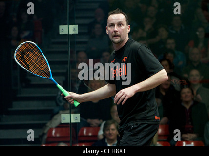 Nick Taylor ha vinto la Nazionale Campionato di Squash O35 titolo per il terzo anno consecutivo a Sportcity, Manchester 2012 Foto Stock