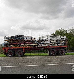 Crusged vetture sul rimorchio del camion Foto Stock