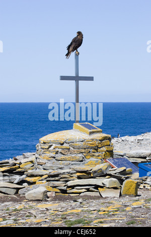 HMS Sheffield Memorial su Sealion Isola, Isole Falkland Foto Stock